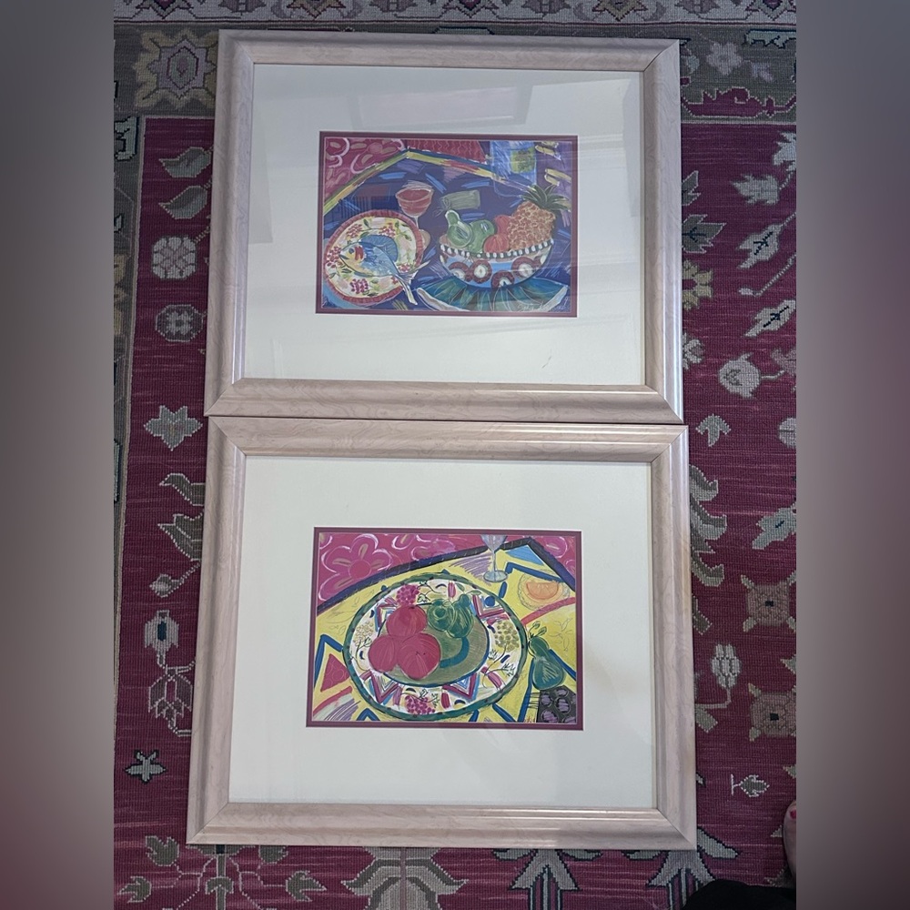Set of Saskia Kuulkers fruit and wine table scapes matted and framed 18x22
